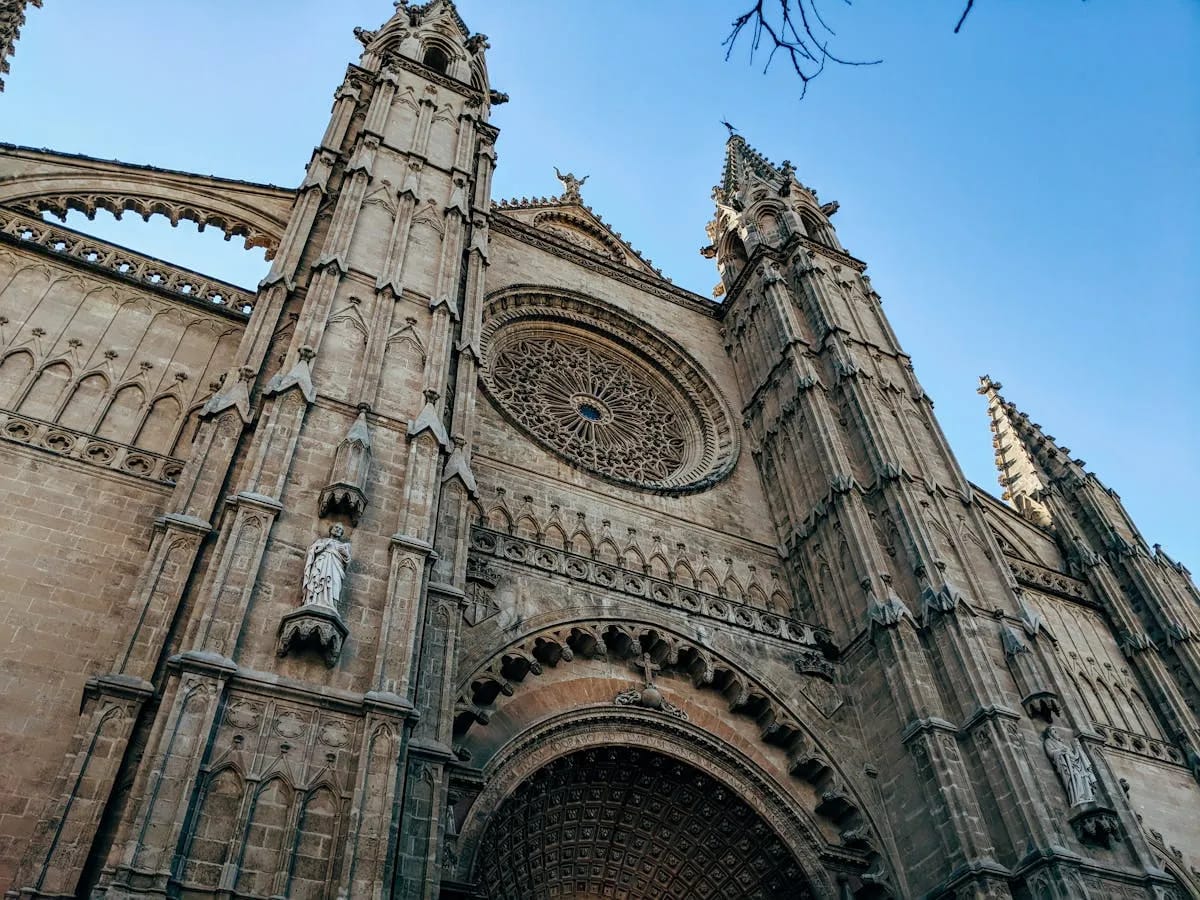 Palma Cathedral seen from the waterfront promenade in Mallorca