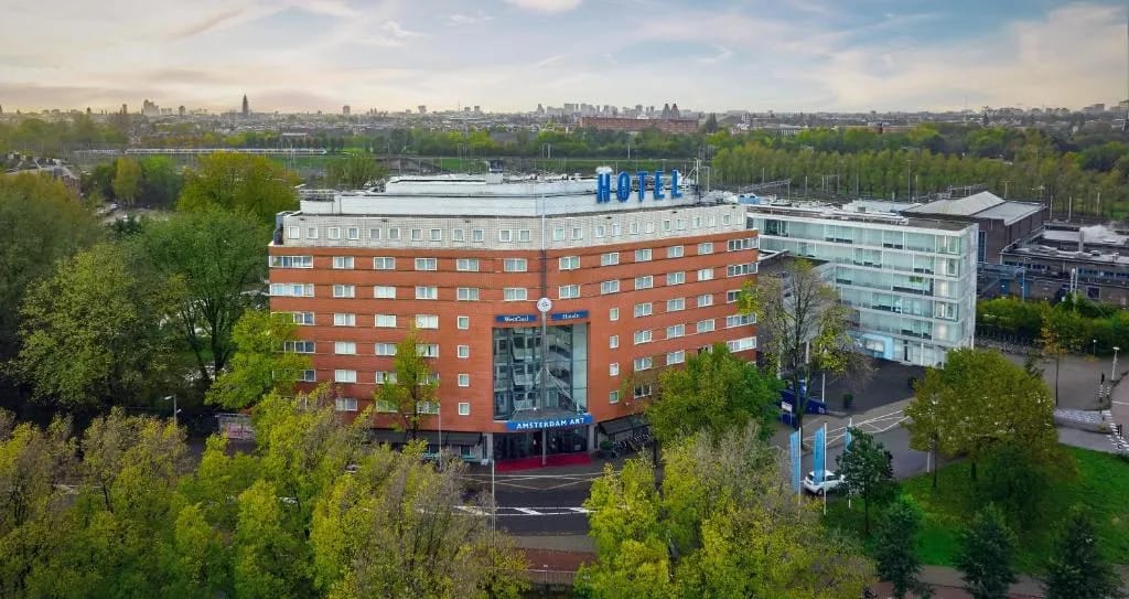 WestCord Art Hotel Amsterdam exterior with outdoor pool, Westerpark