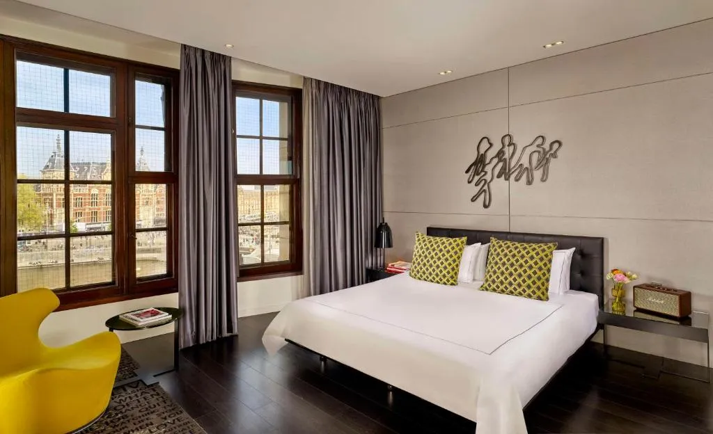 art'otel amsterdam facade with modern art installations