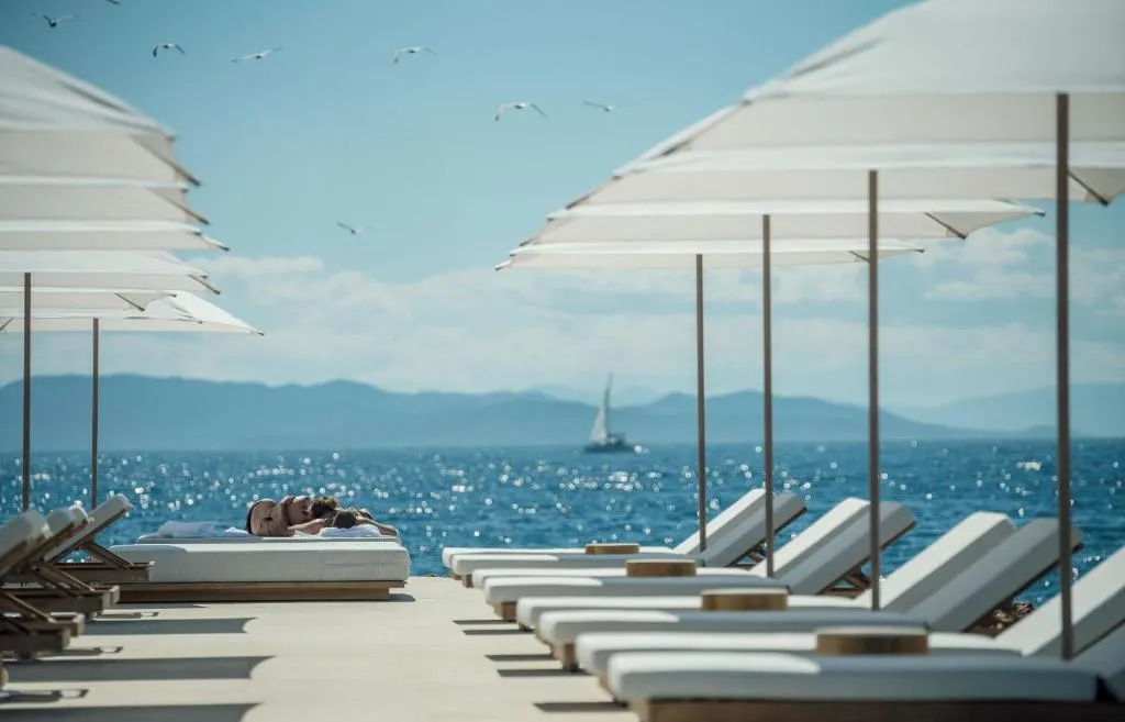 Aerial view of Four Seasons Astir Palace peninsula in Vouliagmeni, Athens
