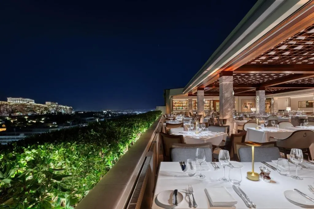 Rooftop pool with Acropolis view at Hotel Grande Bretagne Athens