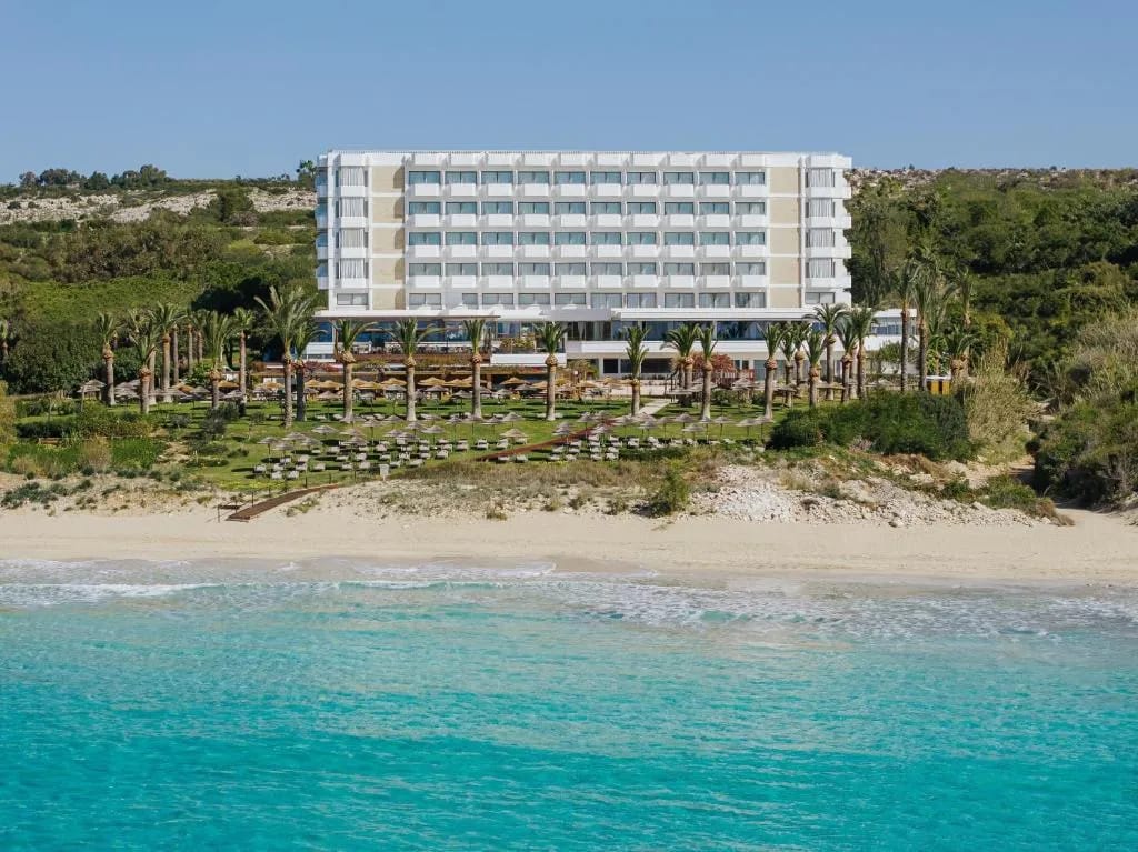 Alion Beach Hotel facade and garden, Ayia Napa