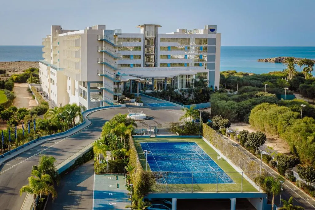 NissiBlu Beach Resort aerial view with beach and pools, Ayia Napa