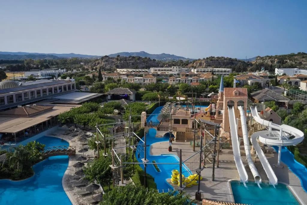 Atlantica Holiday Village Rhodes resort overview with pool and grounds