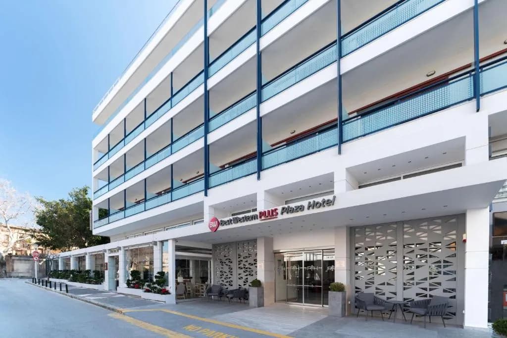 Best Western Plus Hotel Plaza exterior and pool area, Rhodes Town