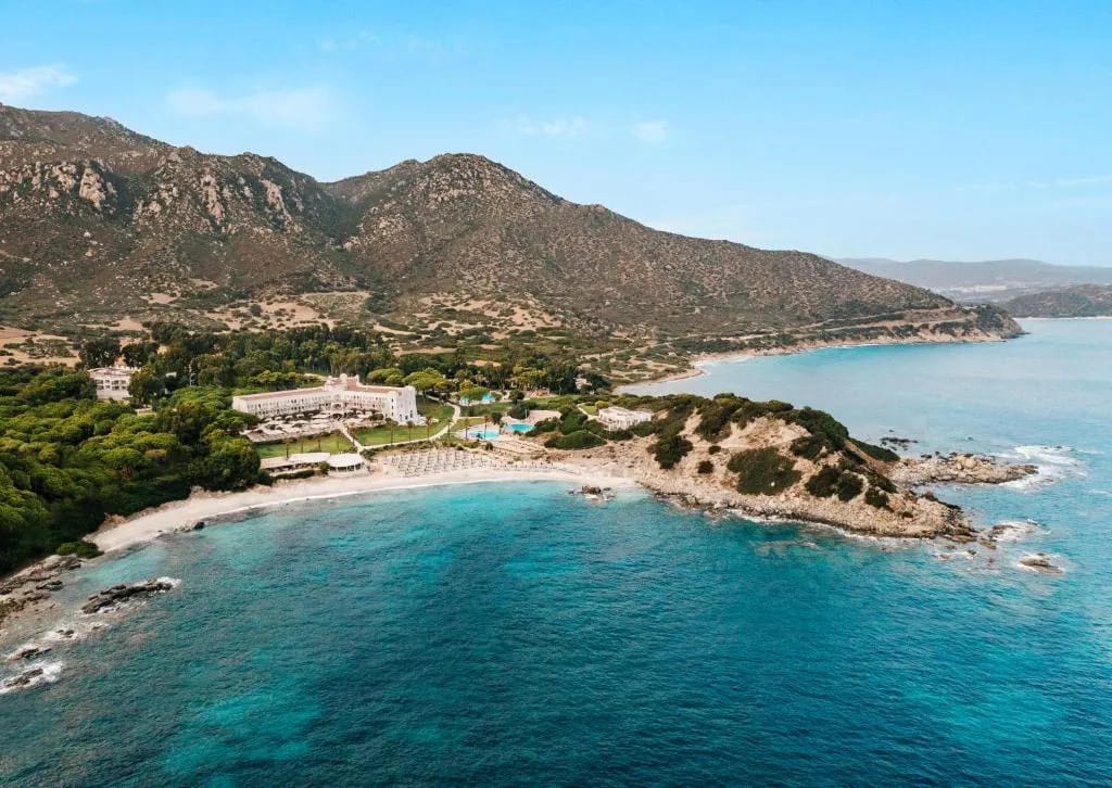 Falkensteiner Resort Capo Boi hotel facade in Villasimius, Sardinia