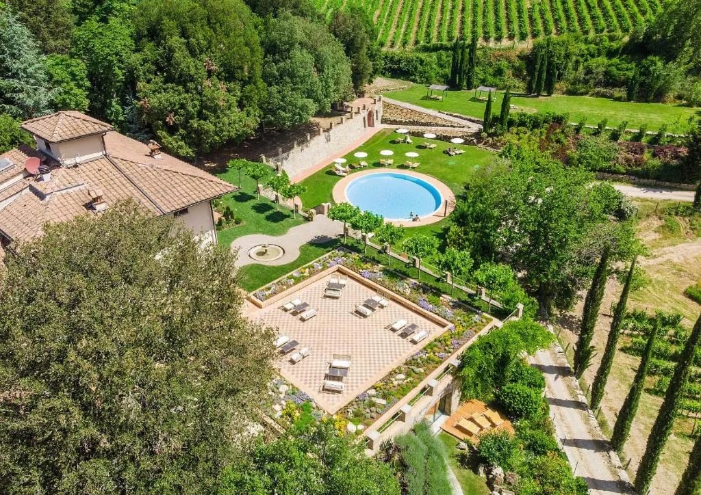 Villa Campomaggio Resort exterior in Radda in Chianti vineyards